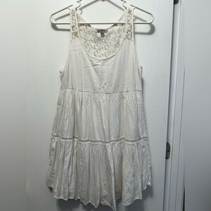 American Eagle Babydoll White Sleeveless Boho Mini Dress Lace Upper Back Size XS